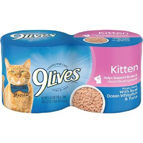 9Lives Wet Kitten Food, Meaty Paté with Real Ocean Whitefish & Tuna, 5.5 Ounce Can (Pack of 4)