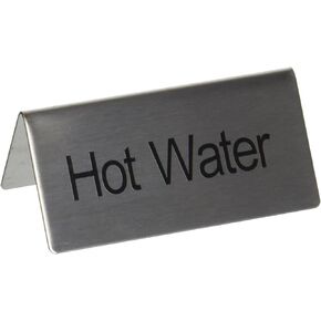 Winco Stainless Steel Tent Sign, "Hot Water" Medium