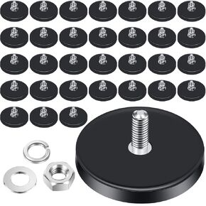 Neodymium Magnet Rubber Coated Mounting Magnets Small Scratch Safe Black Stud Magnet Painted Surface Waterproof Magnets M6 Threaded Magnet with Bolts Nuts for Lighting Camera Tools(8 Packs,1.69 Inch)