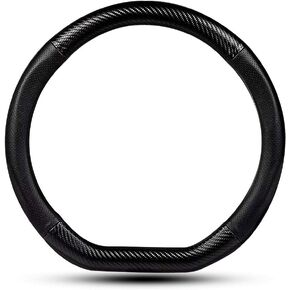 Car Carbon Fiber and Leather D-Shape Steering Wheel Cover, Stylish car Non-Slip Leather car Interior 15 inches Universal Black
