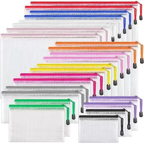 JARLINK 24pcs Mesh Zipper Pouch 12 Colors, 8 Sizes Waterproof Zipper Bags for Board Games Storage, Organization Pouches for School Supplies, Office Appliances, Cosmetics, and Travel Accessories