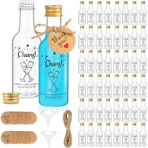 OurWarm 50 Pack Mini Liquor Bottles, 1.7oz/50ml Mini Wine Bottles with Gold Screw Caps Funnels Tags and Ropes, Empty Shot Bottles for Wine Juice Alcohol Homemade Liquor Birthday Wedding Party Favors