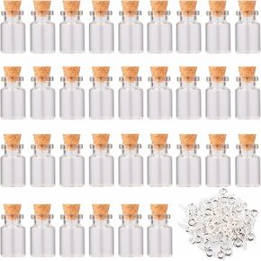 MaxMau 36 Pack, 3ml Small Glass Bottles with Cork Stoppers Eye Screws Tiny Jars Vials for Crafting Project Wedding Favors