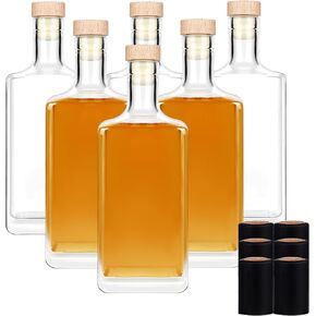 2Pack 25 oz Glass Bottles with Lid 750 ml Clear Empty Glass Bottles with Cork Square Glass Bottles with Heavy Base Glass Bottles with Cap for Liquor Vodka Brandy Whiskey Beer Water Soda