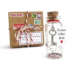 Mensaje romántico en una botella para regalar a tu novio o novia - Tarro de los deseos con una tarjeta para tu esposo o esposa (Tu tienes la llave de mi corazón, Gift Bottle)