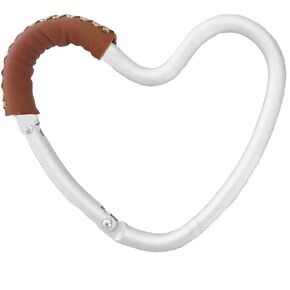 Buggy Heart Hook by BUGGYGEAR Silver Aluminum/Brown Leather- The Perfect Way to Carry Your Baby Diaper Bag - Use The Hook on Your Stroller Handle Bars and Let The Hooks Do The Work Buggy Gear