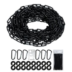 Black Plastic Chain - 50 32 65 Feet Plastic Safety Barrier Chain for Crowd Control, Parking Barrier and Delineator Post with Base - Safety Security Chain with Accessories