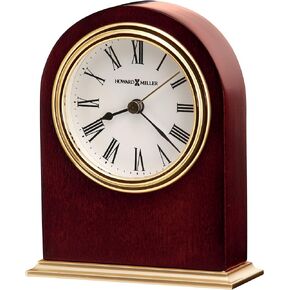 Howard Miller Craven Table Clock 645-401 – Modern Arched Shaped Clock, Low-Gloss Rosewood Hall Finish, Brass Finish Metal Bass, Felt Bottom, Quartz Movement