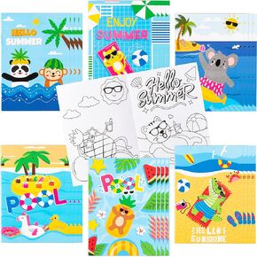 Dvbonike 24Pcs Summer Beach Coloring Books Including Watermelon Pineapple Coconut Flamingo DIY Art Drawing Patterns Pool Birthday Party Favors Gifts Home School Activity Supplies for Kids Boys Girls