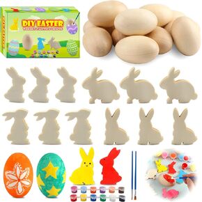 Easter Egg Painting Kit, 24pcs Wooden Eggs and Bunny for Crafts Easter Basket Stuffers Gifts Easter Crafts for Kids Toddlers Boys Girls Ages 4-8 8-12 Birthday Party Favors Classroom Prizes DIY Decor in Saudi Arabia