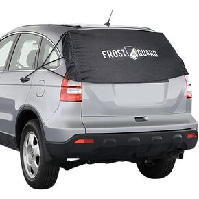FrostGuard Rear Windshield Cover for Ice and Snow, For SUVs and Trucks - Rear Window Cover to Reduce Scraping, Elastic to Conform to Vehicle's Shape - Secure Hooks for Snug Fit - Black, 59 x 20 Inches