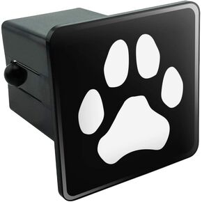 Paw Print Dog Cat White on Black Tow Trailer Hitch Cover Plug Insert 2"