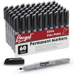 Ultra Fine Permanent Marker Bulk, 60 Pack Ultra Fine Point Black Permanent Marker set, Felt Tip Pens Works on Plastic, Wood, Stone, Metal and Glass for Doodling, Marking