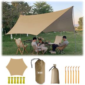 15ft x 15ft Camping Tarp Shelter with Poles Large Tent Tarp Waterproof Rain Fly for Hammock Cover Bushcraft Picnic Backpacking Outdoor Survival