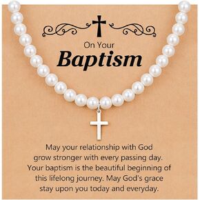 UPROMI Baptism/First Communion Gifts for Girls Pearl Cross Necklace