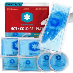 ICEWRAPS Reusable Multipurpose Gel Ice Packs in 4 Sizes - Hot Cold Pack for Kids Injuries, First Aid, Sport Injuries, Breastfeeding, Wisdom Teeth, Muscle and Joint Pain Relief - 7 Pack