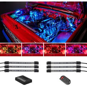 LEDGlow 6pc Million Color LED Engine Bay Under Hood Lighting Kit - 15 Solid Colors - 9 Patterns - 6" Multi-Color Flexible Tubes - Includes Control Box & Wireless Remote
