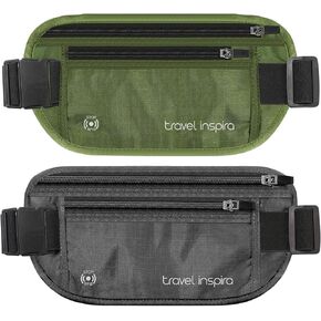 travel inspira RFID Blocking Travel Money Belt with Anti-Thief Zip - Slim Passport Holder and Travel Pouch to Secure Cash, Cards and Documents * 2Pack in Kuwait