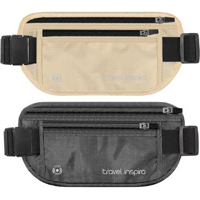 travel inspira RFID Blocking Travel Money Belt with Anti-Thief Zip - Slim Passport Holder and Travel Pouch to Secure Cash, Cards and Documents * 2Pack