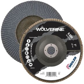 Weiler 51137 7" Tiger Paw Abrasive Flap Disc, Flat (Ty27), Phenolic Backing, 40Z, 7/8" Arbor Hole (Pack of 10)