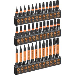 GURADESIGN 36-Piece Torx Bit Set, Tamper Resistant Star Bits Set,Security Torx Bit Set, T5 - T40, S2 Steel, 1" and 2.38" Long