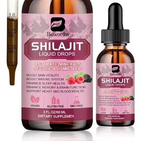 Shilajit Resin Liquid Drops | Organic Shilajit 85+ Trace Minerals Complex for Immune Support, Brain Booster, and Energy, Overall Health | Contains Ashwagandha, Turmeric, Ginseng, Chaga | 2 FL OZ