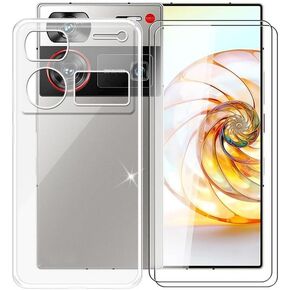 حافظة هاتف AQGGIIXY لهاتف ZTE Nubia Z60 Ultra (6.8 بوصة)، مع 2 × واقي شاشة من الزجاج المقسى، حافظة رفيعة للغاية وناعمة من مادة TPU مضادة للخدش ومضادة للصدمات لهاتف ZTE Nubia Z60 Ultra - شفاف