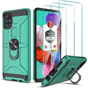 Samsung Galaxy A51 Case, Galaxy A51 5G Case with 3X Tempered Glass Screen Protector, Built-in Ring Kickstand and Magnetic Car Mount Shockproof Dropproof Military Grade Armor Rugged Case, Black