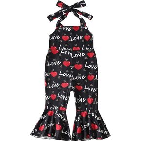 Infant Baby Girl Overalls Bell-Bottom Jumpsuit Romper Heart Shape Flare Leg Long Pants Photoshoot Outfits