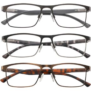acavefox Reading Glasses Men 3 Pack Blue Light Blocking Computer Readers Stylish Durable Metal Thin Frame Fit Medium Face