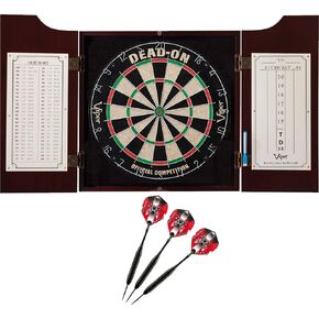 Viper Hudson All-in-One Dart Center: Classic Solid Wood Cabinet & Official Sisal/Bristle Dartboard Bundle with Steel-Tip Dart Set, Dry Erase Scoreboard & Out-Chart, Mahogany Finish in Kuwait