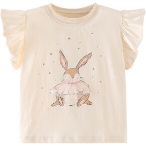 Toddler Girls Bunny T-Shirts Kids Ruffle Sleeve Shirt Cotton Tank Casual Tee Tops 2-7 Years