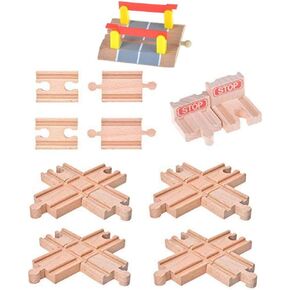 11 Pack Wooden Train Tracks Sets Toys,Male-Male Female-Female Bump Track,Crossing Bridge Train Track Toys,Cross Track and Stop Track Compatible with All Major Brands,Railroad Toy Accessories