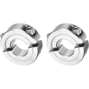 uxcell 2pcs Double Split Clamp-On Shaft Collar 1/2" Bore Two-Piece Clamping Collar, 1-1/8" OD, 13/32" Width, 304 Stainless Steel Axle Collar Clamp, Set Screw Style