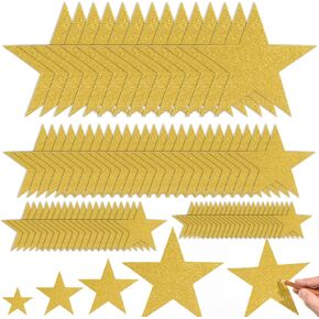 180 Pcs Gold Glitter Star Cutouts Paper Five Star Cutouts Gold Glitter Stars Confetti Decorations Gold Star Cutouts for Bulletin Board Stars Classroom Christmas Party Wall Decoration Supply,4 Sizes