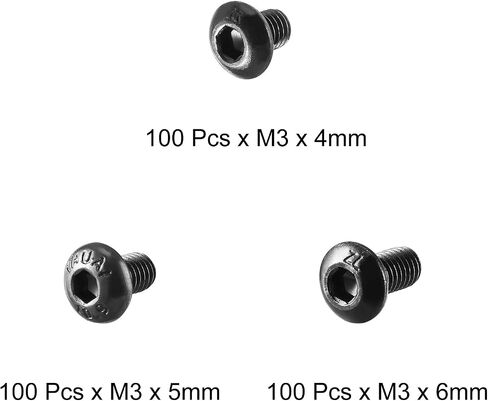مسامير غطاء سداسية ذات رأس زر من uxcell، M3x4mm، M3x5mm وM3x6mm10.9 مسامير فولاذية من سبائك 300 قطعة in Saudi Arabia