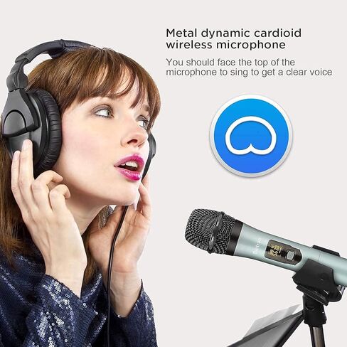 ميكروفون لاسلكي مزود بتقنية Bluetooth وEcho/Treble/Bass، نطاق 165 قدمًا، نظام ميكروفون ديناميكي لاسلكي مزدوج محمول باليد من Bietrun UHF لنظام PA/AMP/تلفزيون منزلي كاريوكي/مكبر صوت بلوتوث/(واجهة 1/4 بوصة و1/8 بوصة AUX) in Kuwait