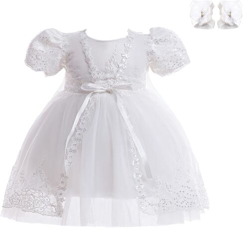 DPKM Baby Girls Lace Christening Dresses with Tulle Cloak Newborn Baptism Gown Outfit in Saudi Arabia