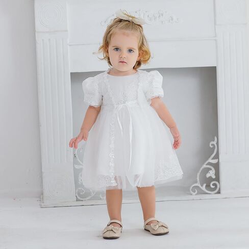 DPKM Baby Girls Lace Christening Dresses with Tulle Cloak Newborn Baptism Gown Outfit in Saudi Arabia