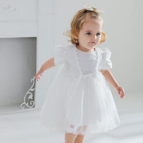 DPKM Baby Girls Lace Christening Dresses with Tulle Cloak Newborn Baptism Gown Outfit in Saudi Arabia