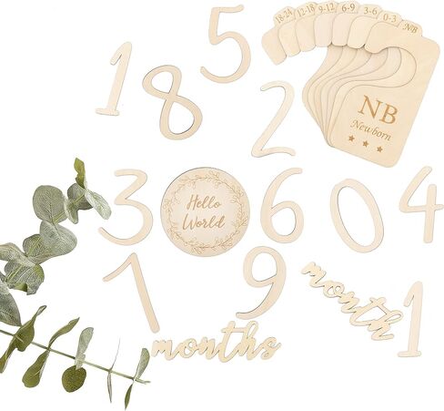 Wooden Baby Gift Bundle 7 Baby Closet Size Dividers for 0 to 24 Months 11 Baby Monthly Milestone Numbers & Birth Announcement Card Boxed for Elegant Gifting in Saudi Arabia