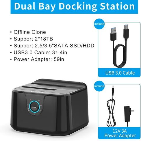 محطة إرساء محرك الأقراص الصلبة GODO M.2 NVMe & SATA، USB-C 10 جيجابت في الثانية USB 3.2 Gen 2 لمحرك الأقراص الصلبة M.2 NVMe SSD، 2.5 بوصة/3.5 بوصة SATA HDD/SSD، قاعدة استنساخ مزدوجة غير متصلة بالإنترنت in Kuwait
