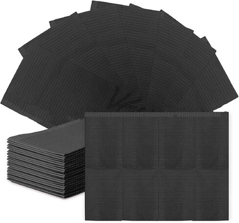 مريلة أسنان سوداء 125 من TourKing للاستعمال مرة واحدة مقاس 45.72 سم × 33.02 سم، 3 طبقات من ورق الوشم الثاقب المقاوم للماء لأغطية الطاولة، وسادة نظيفة لصالون الأظافر/عيادة الأسنان/التغذية/متجر الوشم in Kuwait