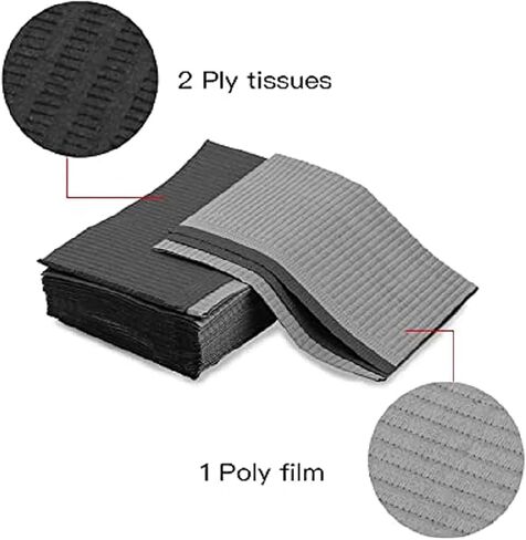 مريلة أسنان سوداء 125 من TourKing للاستعمال مرة واحدة مقاس 45.72 سم × 33.02 سم، 3 طبقات من ورق الوشم الثاقب المقاوم للماء لأغطية الطاولة، وسادة نظيفة لصالون الأظافر/عيادة الأسنان/التغذية/متجر الوشم in Kuwait
