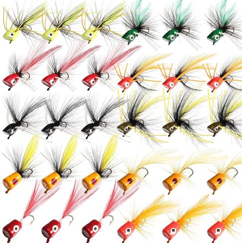 Sumind 30 Pcs Bass Poppers for Fly Fishing, Size 8 and 10 in Kuwait