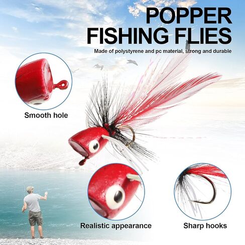 Sumind 30 Pcs Bass Poppers for Fly Fishing, Size 8 and 10 in Kuwait