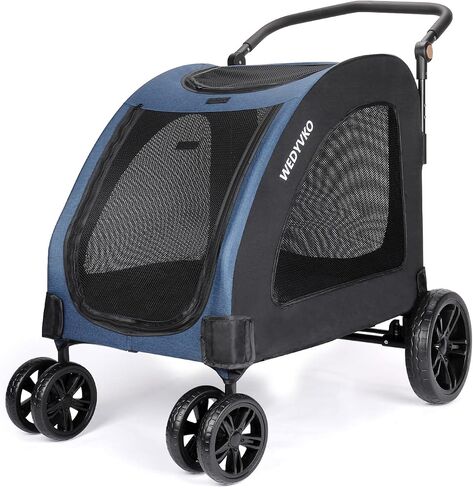 Large Dog Travel Stroller with 4 Heavy Duty Wheels Pet Stroller with Adjustable Handle - Double Doggie Capacity Jogger Wagon with Back Front Door for Small Medium Large Dogs (Black A) in Saudi Arabia