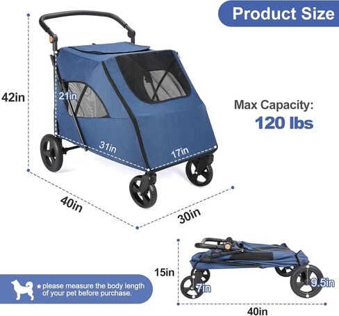 Large Dog Travel Stroller with 4 Heavy Duty Wheels Pet Stroller with Adjustable Handle - Double Doggie Capacity Jogger Wagon with Back Front Door for Small Medium Large Dogs (Black A) in Saudi Arabia