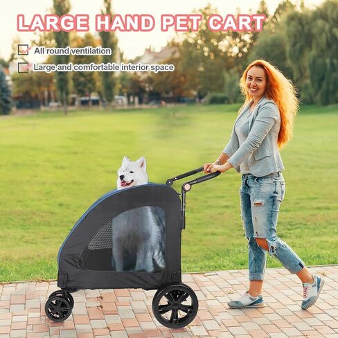 Large Dog Travel Stroller with 4 Heavy Duty Wheels Pet Stroller with Adjustable Handle - Double Doggie Capacity Jogger Wagon with Back Front Door for Small Medium Large Dogs (Black A) in Saudi Arabia