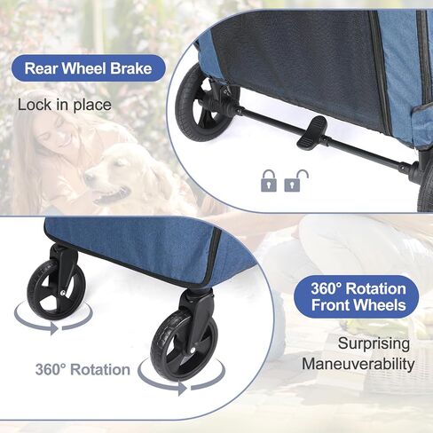 Large Dog Travel Stroller with 4 Heavy Duty Wheels Pet Stroller with Adjustable Handle - Double Doggie Capacity Jogger Wagon with Back Front Door for Small Medium Large Dogs (Black A) in Saudi Arabia